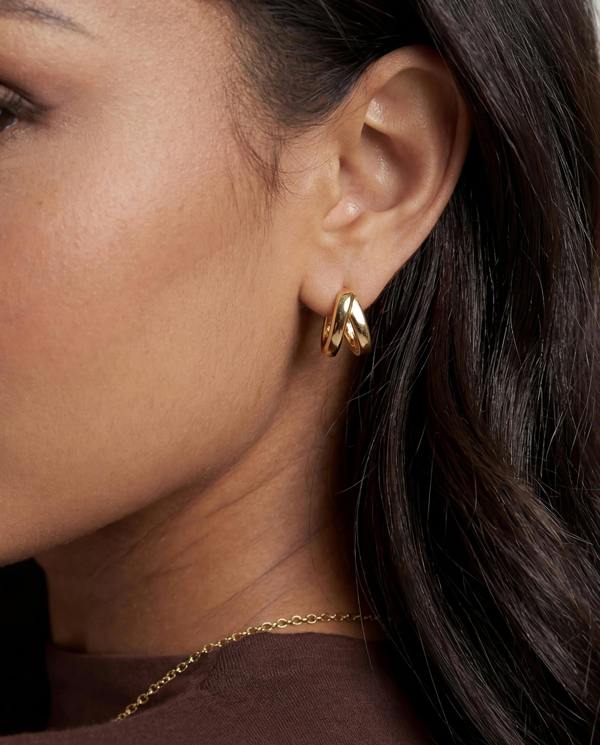 Elk & Bloom 14k Gold Double Wave Huggie Hoops