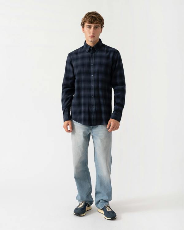 BOSS Orange Rickert Mens Long Sleeve Check Shirt - Dark Blue 404 | CHO | Designer Mens,Shirts,Long Sleeve