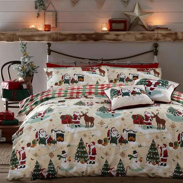 Furn Santa Claus Christmas Duvet Cover Set - Cream/Red/Green - 