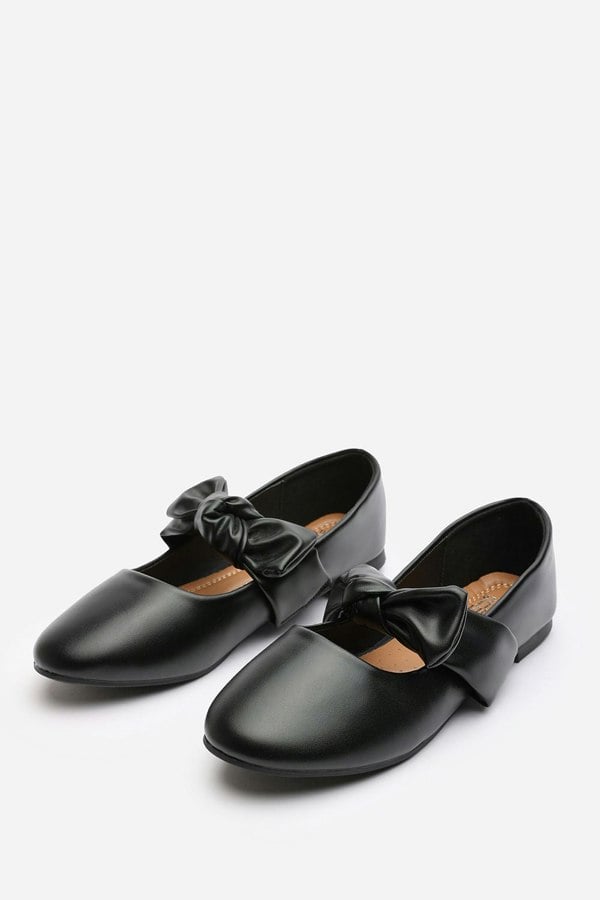 Where's That From Gabriella Bow Strap Ballet Flats in Black Faux Leather