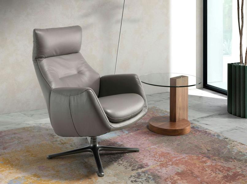 Angel Cerdá Dark Grey Leather Swivel Recliner 5092