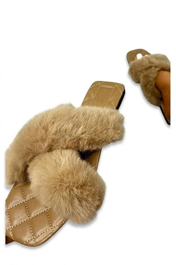 Saffron Faux Fur Sandals - Mocha_wb