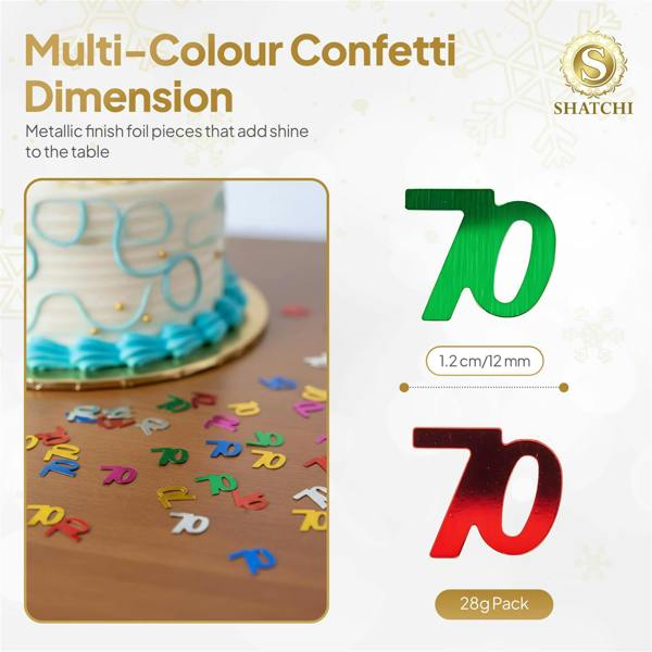 70th Birthday Multicolour Foil Confetti Pack for Party Tables, 1, 2 or 4 Pack Options image 1