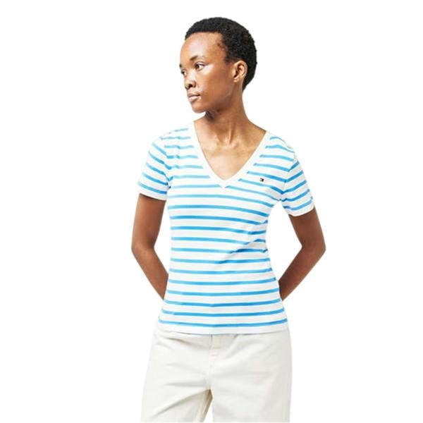 Tommy Hilfiger Womens/Ladies Striped Cotton T-Shirt - Ecru/Blue - 
