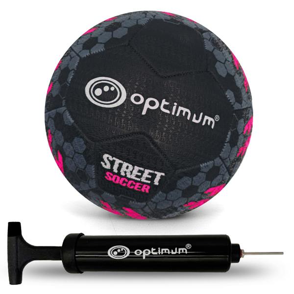 Street Football – Pink with hand pump, tyre-grip all-surface match & training ball, Sizes 3–5 - Optimum