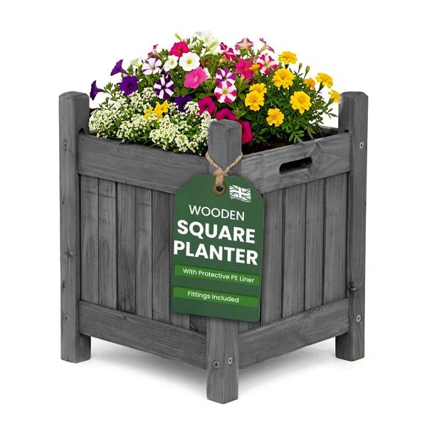 My Garden Outdoor Living My Garden Wooden Planter Square with PE Liner - 30 x 30 x 38 cm Weather Resistant Wooden Planter Box for Outdoor Use
