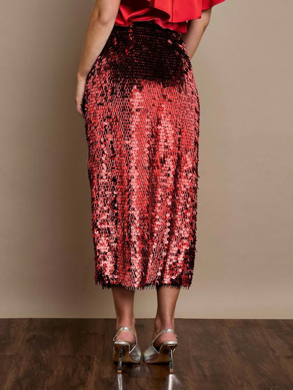 GWD Simone Midi Sequin Skirt Red