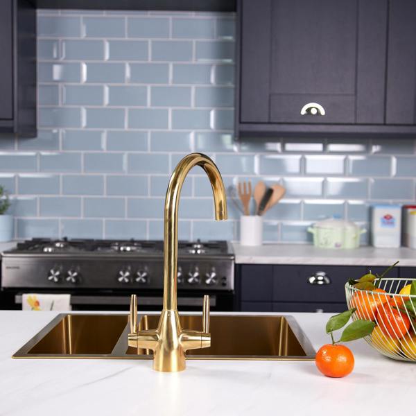 Flode Drammen | Dual Lever Kitchen Mixer | Polished Brass Finish