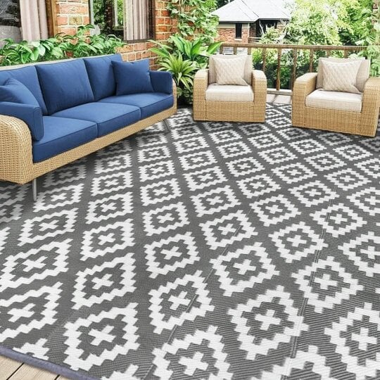 Havendro Large Garden Outdoor Rug Non Slip Grey Mat Weather Resistant Decking Decor