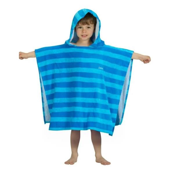 Zoggs Nautical Stripes Kids Poncho Hooded Towel Robe - Blue