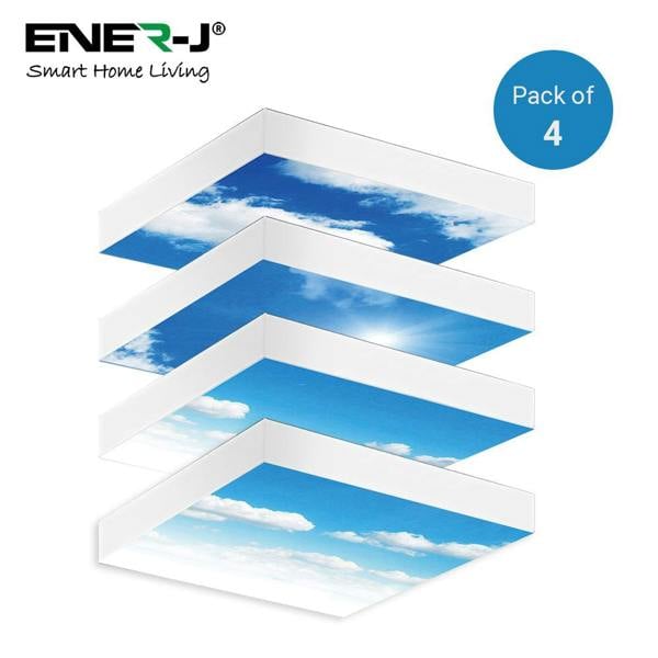 ENER-J 40W SKY LED Ceiling 60x60cms Panels with 3D Effect & Foldable Screwless Mounting Frame Kit