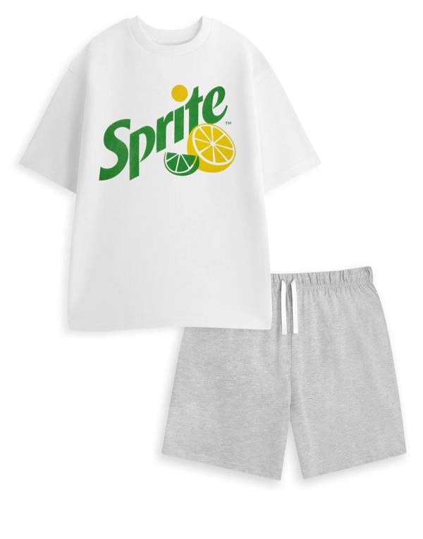 Coca Cola Sprite Mens White Logo Short Sleeve Short Leg Pyjama Set