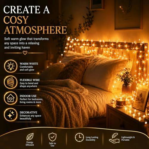 2M Warm White LED Copper Wire Fairy Lights, 20 Micro Rice LEDs, Battery Operated Indoor String Lights image 5