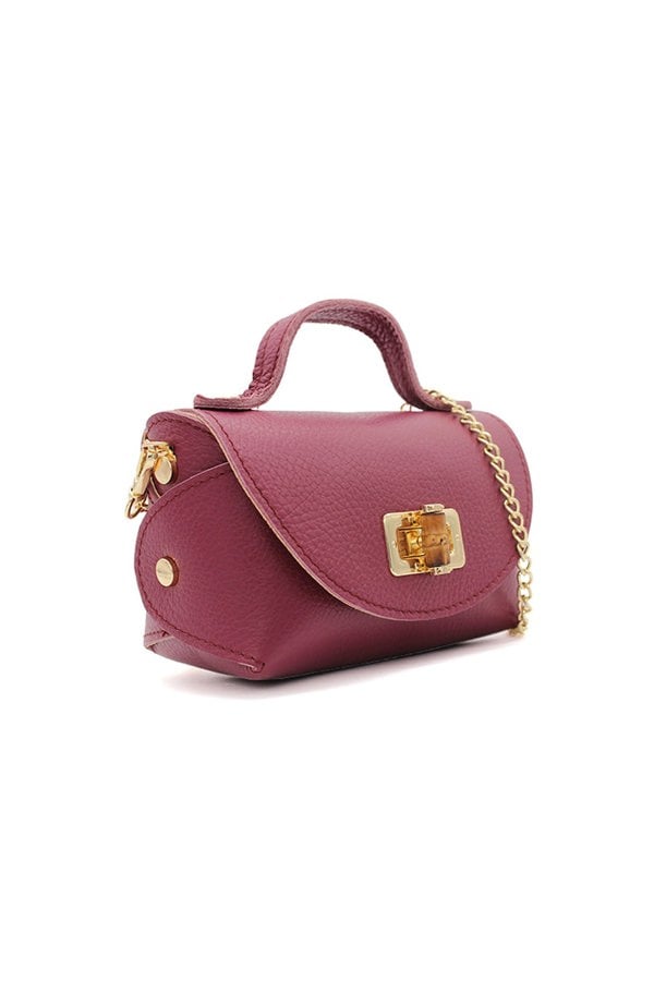 Pluspup Genuine Italian Leather Crossbody Bag with Chain Strap and Twist Lock Closure