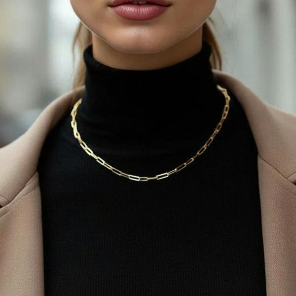 9ct Yellow Gold Plated Paper Clip Link Chain - Love Silver Jewellery