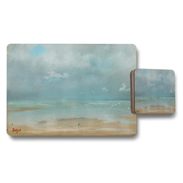 Benjamin Tate Design Beach Ocean Seascape Placemat And Coaster Set For Dining Table