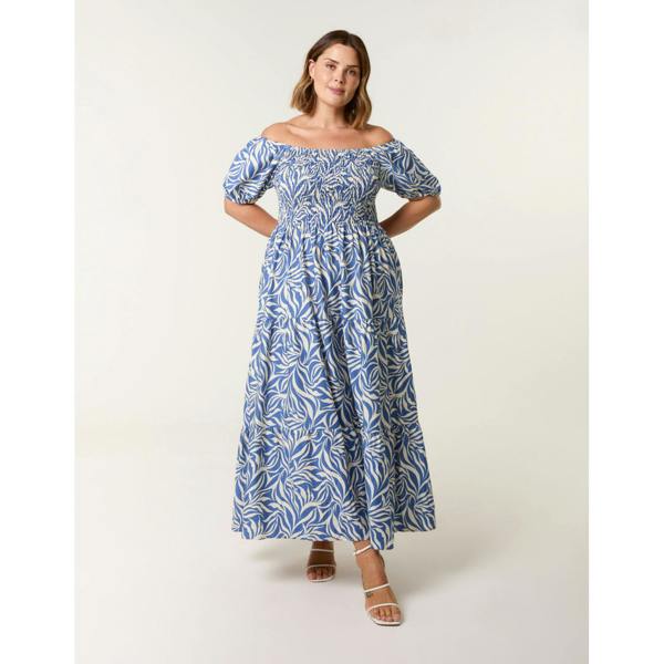 Blue Vanilla Curve Elasticated Off The Shoulder Maxi Dress