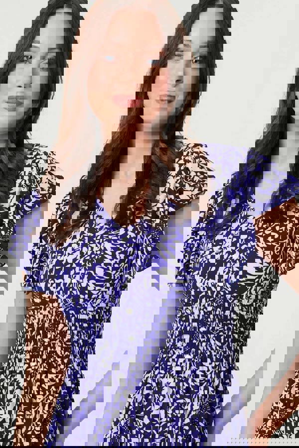 Blue | Floral Cap Sleeve Midi Dress
