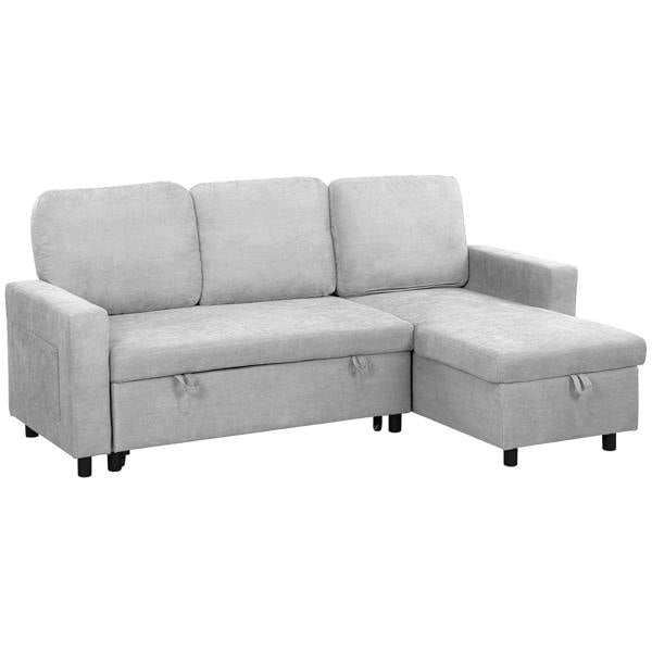 Light grey L-shaped pull-out sofa bed with storage chaise