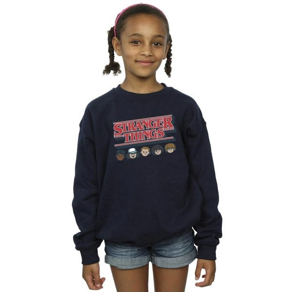 Netflix Girls Stranger Things Caricature Logo Sweatshirt - Navy Blue