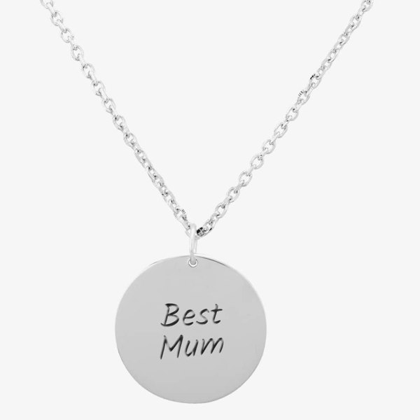 T. H. Baker Silver Classic Best Mum Disc Pendant Necklace THB001604