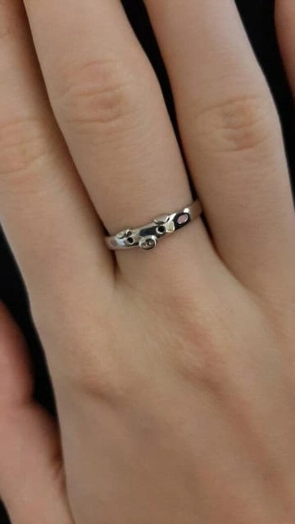 The Colourful Aura Pink Pig Minimalist Tiny Silver Adjustable Animal Slim Band Ring