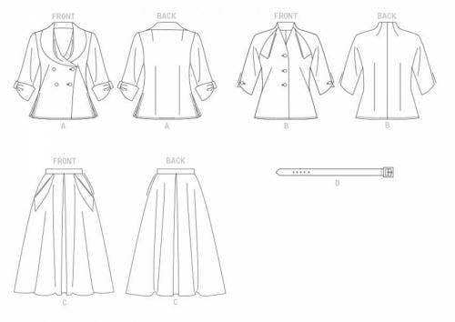 Vogue Sewing Pattern 1863, Tops, Skirts, Vintage Style for Women, A5 (6-8-10-12-14) - Intermediate