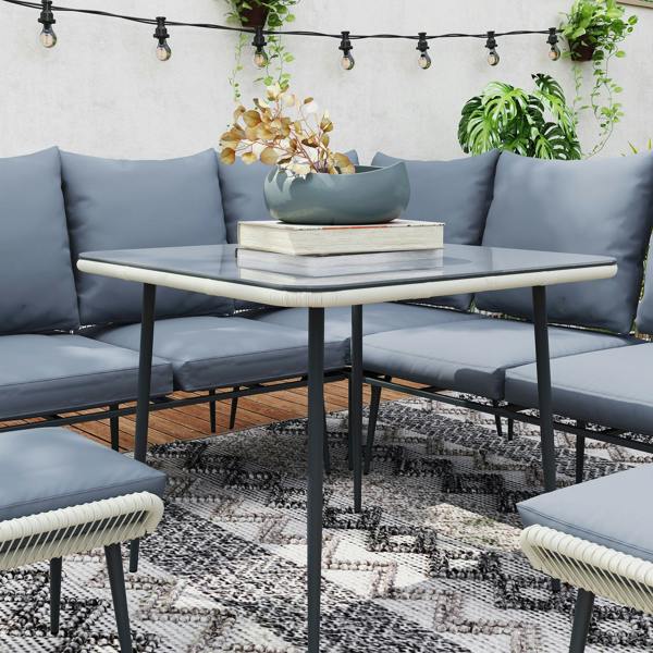 Wyld Haus Vika Natural Rattan Grey 7 Seater Garden Sofa Set with Coffee Table and 2 Stools