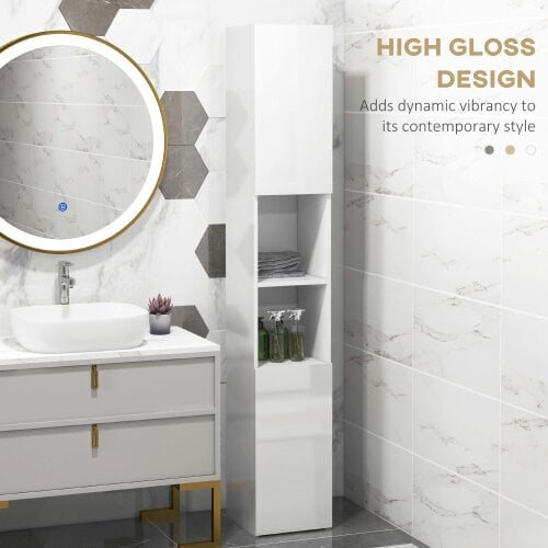 Wyld Haus Yoco High Gloss White Freestanding Bathroom Storage Cabinet With Doors And Adjustable Shelves
