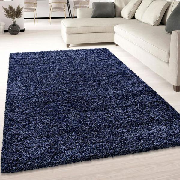 Navy Fluffy Rug Dark Blue Shaggy Plain Bedroom Living Room Carpet Modern High Pile Woven Mats