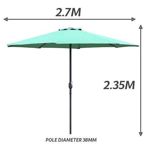 GlamHaus Garden Parasol Table Umbrella 2.7M with Crank Handle, UV40 Protection, Includes Protection Cover, Robust Steel - Green