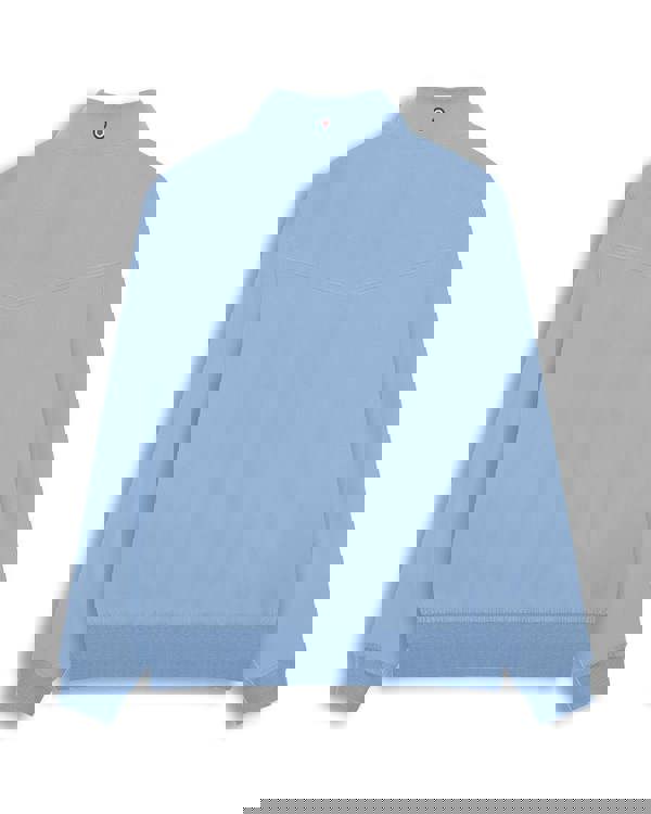 Lambretta Mens ShowerProof Classic Harrington MOD Scooter Jacket Coat, light blue, back view showing high collar with logo detail, long sleeves, and ribbed hem.