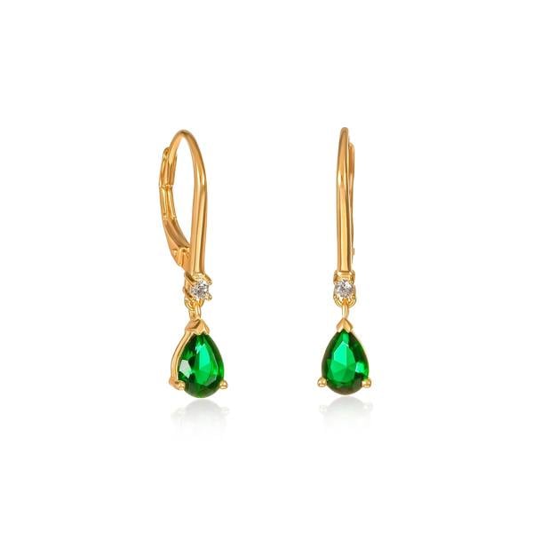namana Gold Plated Sterling Silver Green Pear Drop Cubic Zirconia Leverback Dangle Earrings