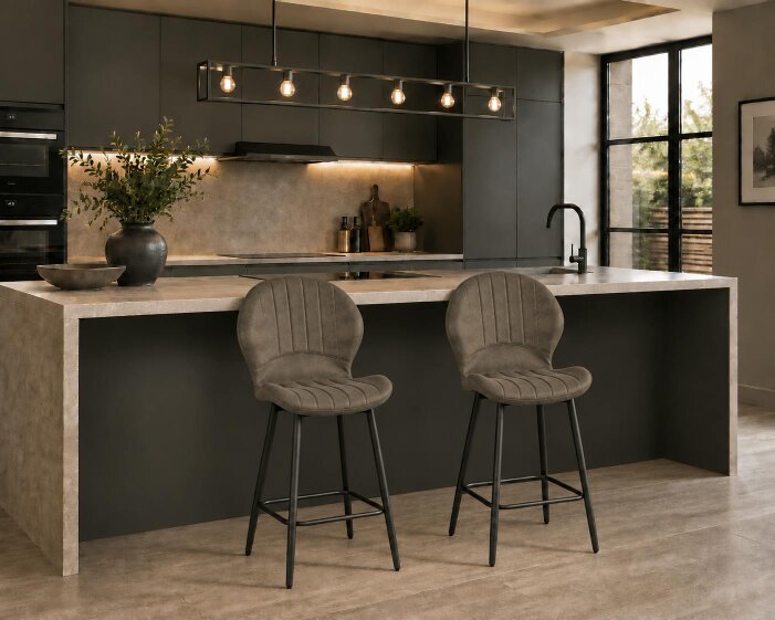 Outdoor Living Jaydn Distressed Leather Comfort Bar Stools - set of 2 - Grey