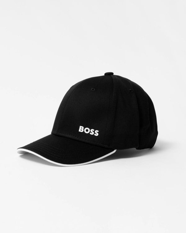 BOSS Green Bold Mens Logo-Print Cap In Cotton Twill - Black 002 - CHO - Designer Mens Hats