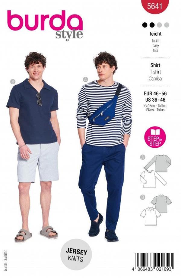 Burda Sewing Pattern 5641 Tops For Men, 36 to 46 - Easy