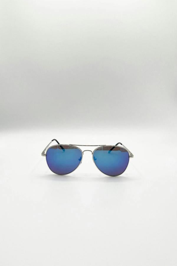 SVNX Aviator Sunglasses With Blue Mirror Lenses