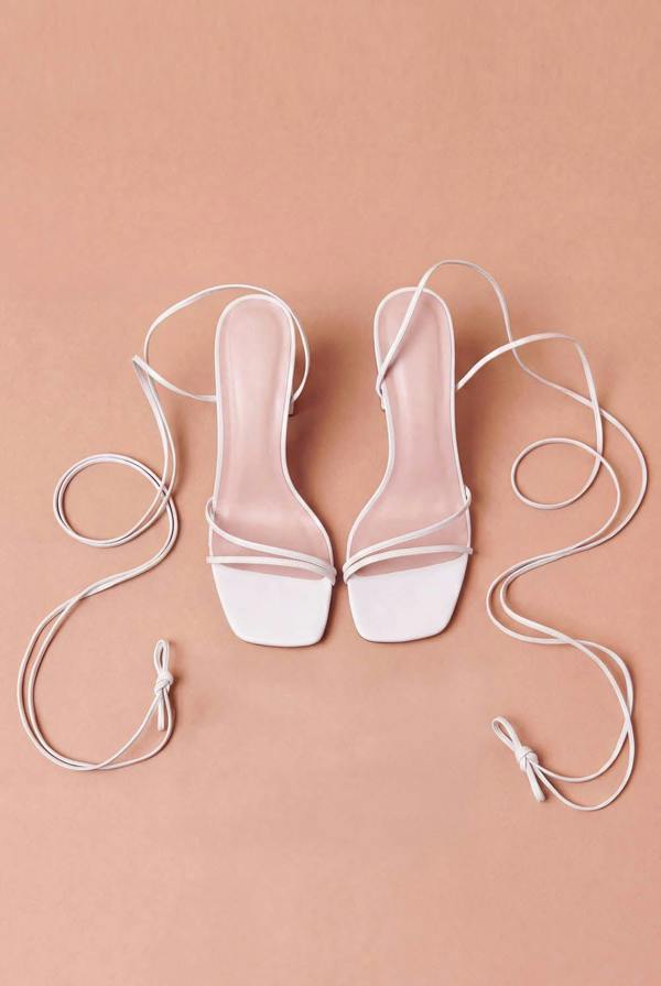 White | Ankle Tie Heeled Strappy Sandals