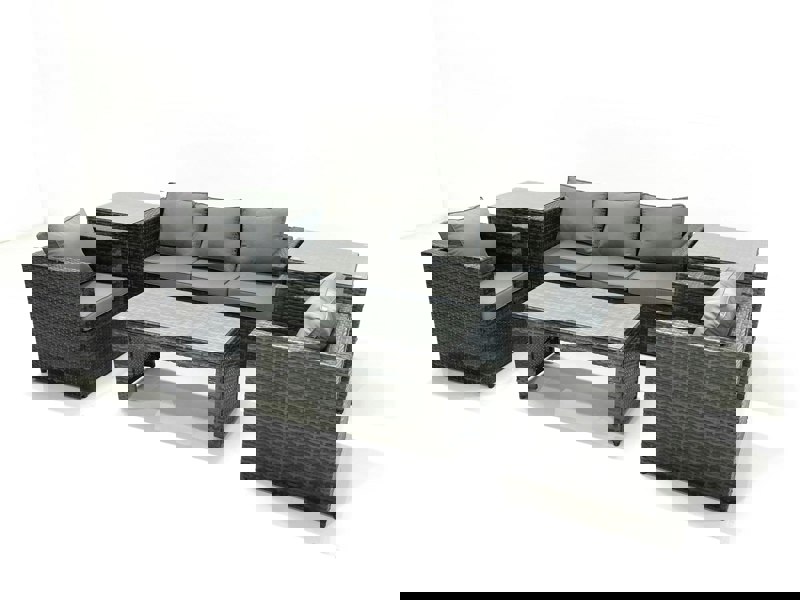 Fimous Rattan Garden Furniture Set Outdoor Lounger Sofa with Coffee Table 2 Armchair 2 Side Tables Dark Grey Mixed