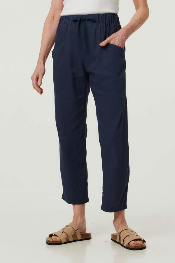Blue | Drawstring Tie Front Relaxed Trousers
