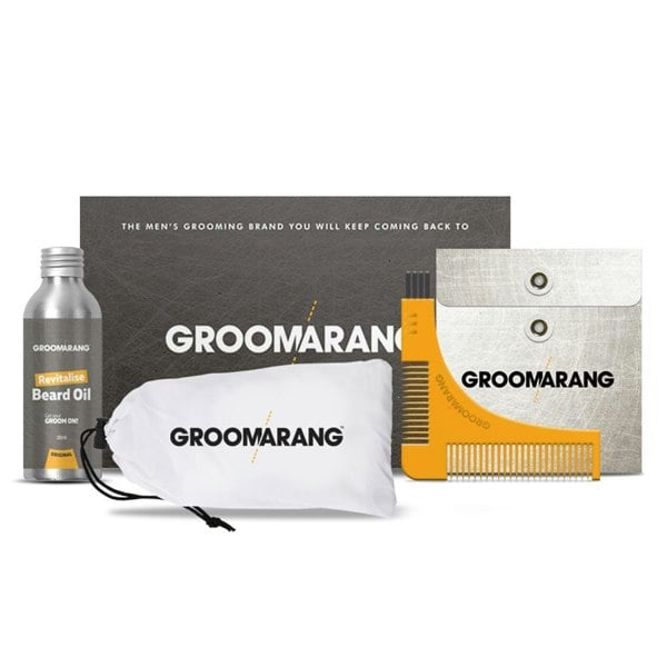 Groomarang Gold Collection Men's Grooming Kit (Beard Comb, Catcher & Oil)