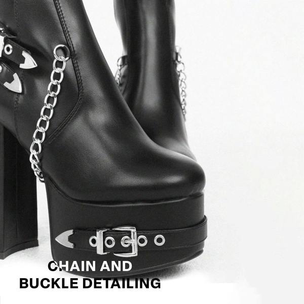 Lamoda Scream Wide Calf Thigh High Platform Boots Black PU Gothic Punk