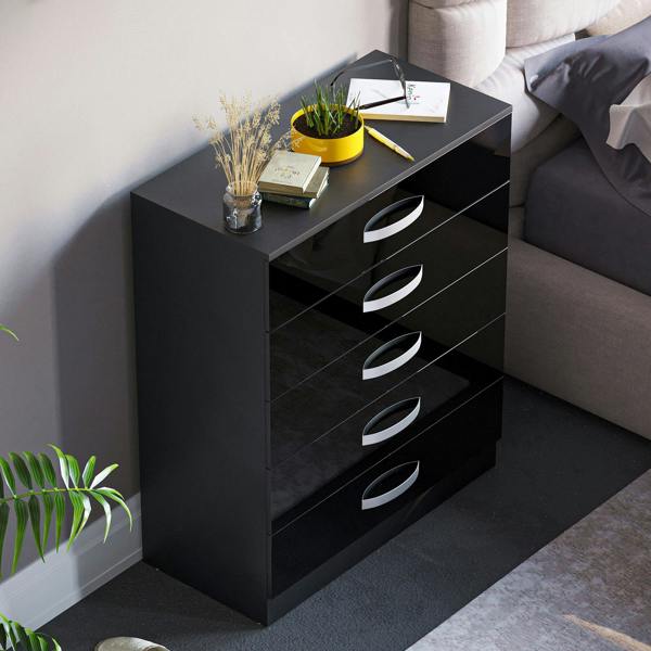 Vida Designs Hulio 5 Drawer Chest, Black