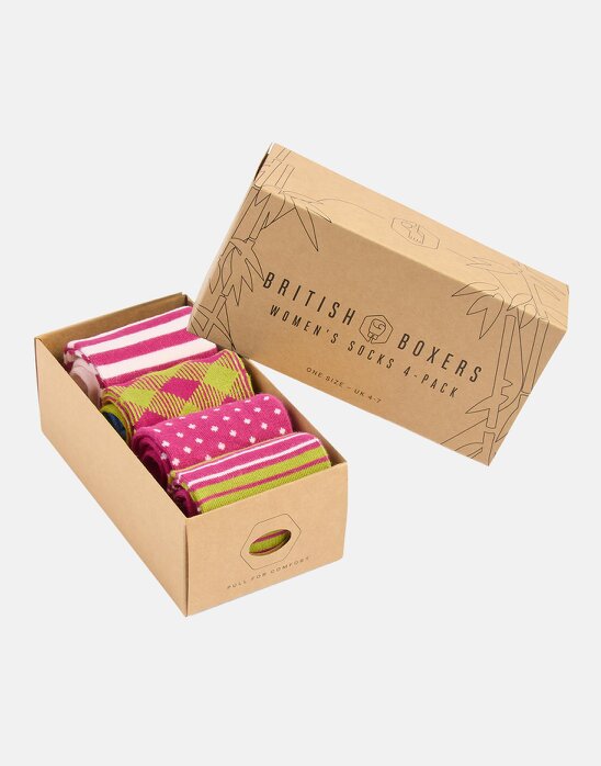 British Boxers Women's Bamboo Four-Pair Sock Gift Box – Rhubarb Sugar