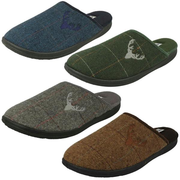 Padders Mens Padders Stag Detailed Mule Slippers Stag