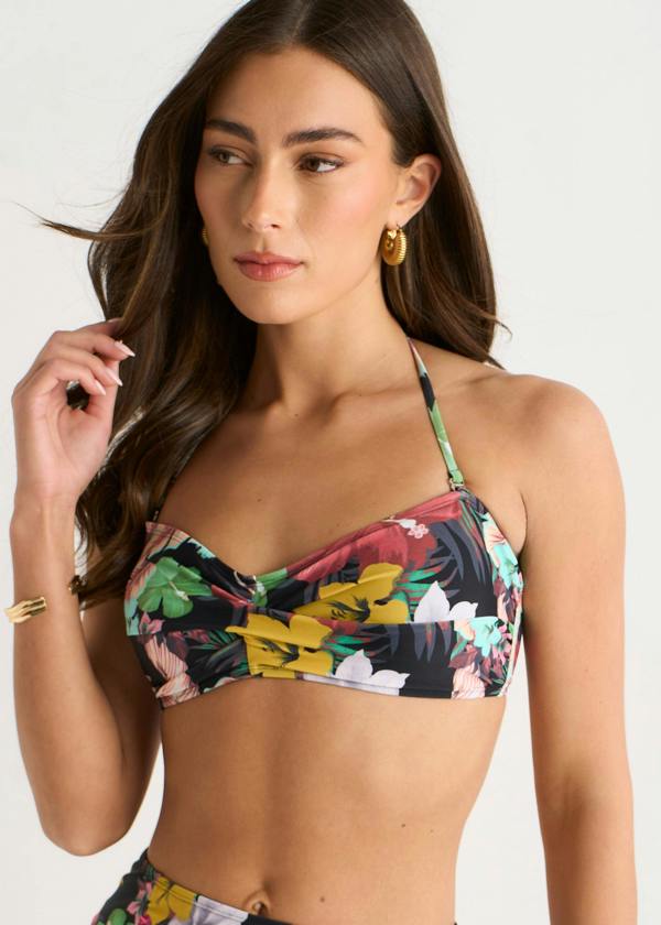 Gini London Multi Tropical Floral Twist Front Bikini Top