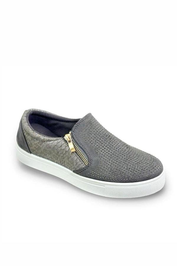 Love Lemonade Crystal Suede Zip Pumps Grey Trainers