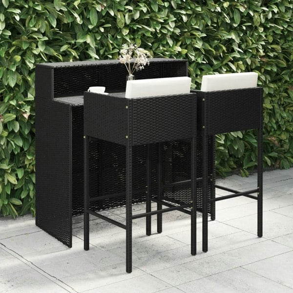 Berkfield 3 Piece Garden Bar Set with Cushions Poly Rattan Black