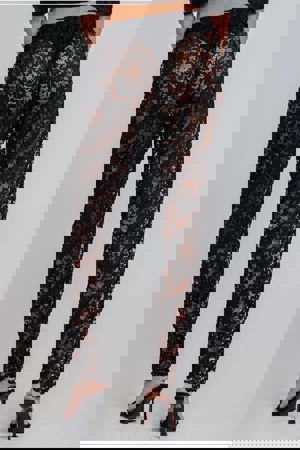 Barrell Leg Scalloped Hem Trouser - Black TR388