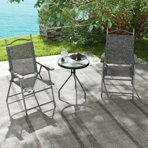 Wyld Haus Hael Set Of 2 Metal Grey Folding Garden Chairs With Fabric Mesh Seats